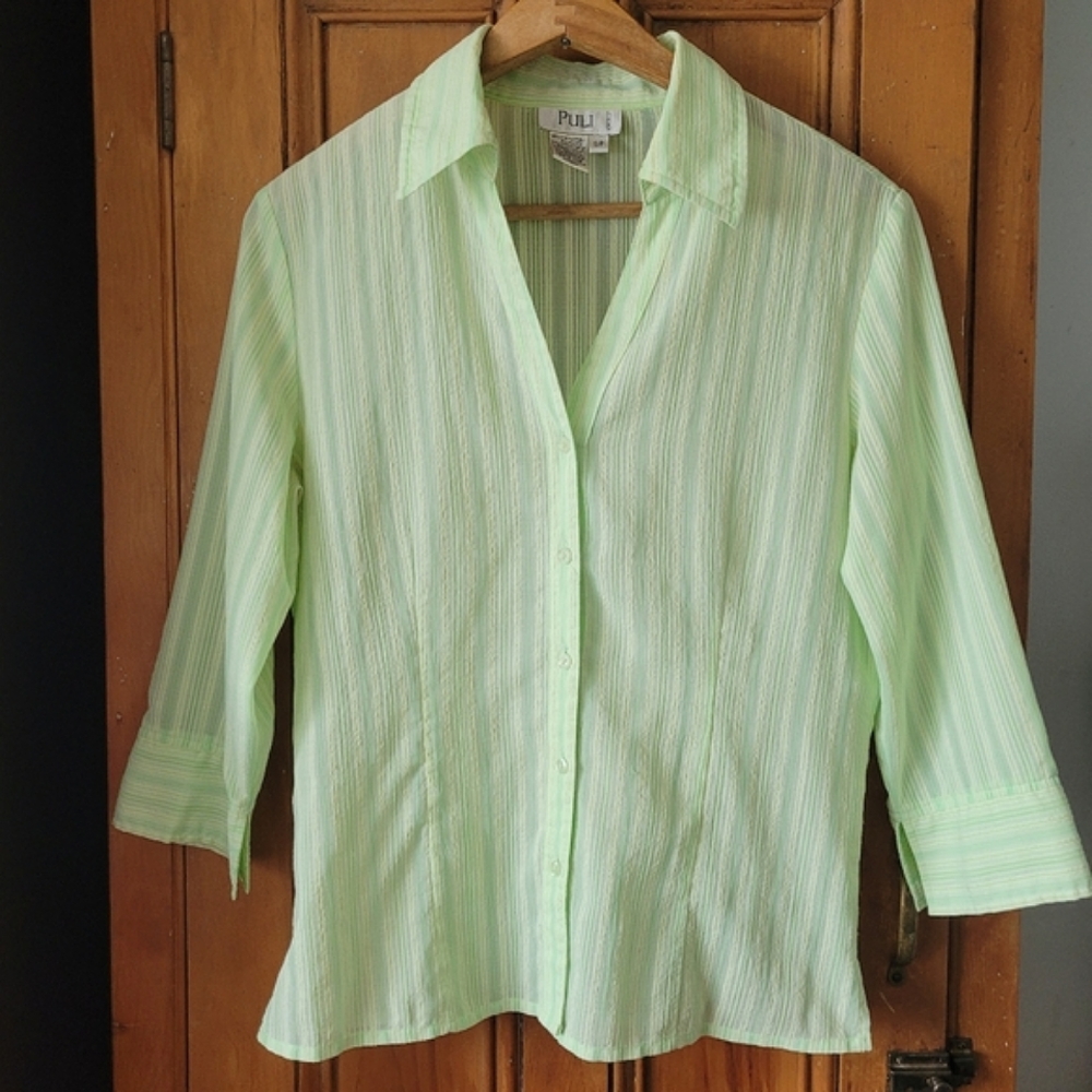 Vintage Y2K Sheer Striped Blouse in green size small